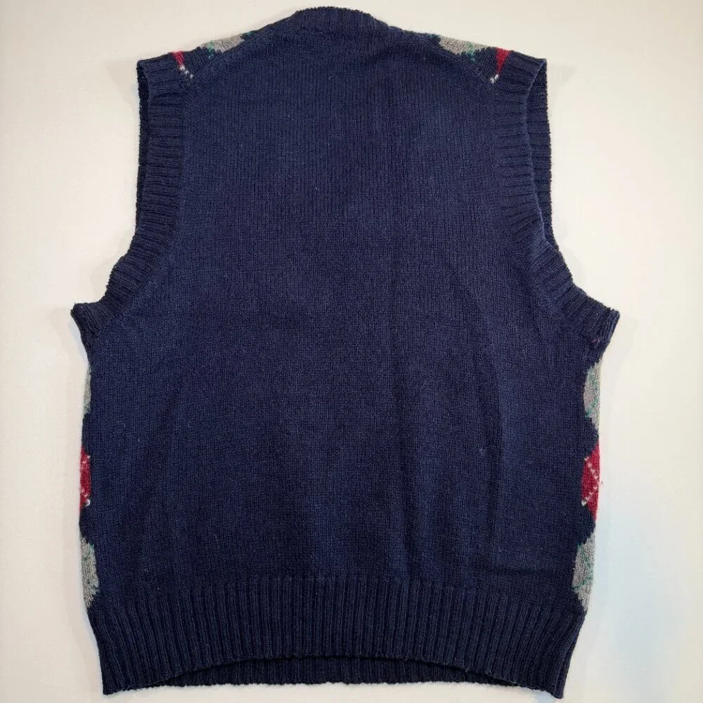 Vintage 80s PARFOUR Navy Blue Argyle Wool Indie Sweater Vest Large